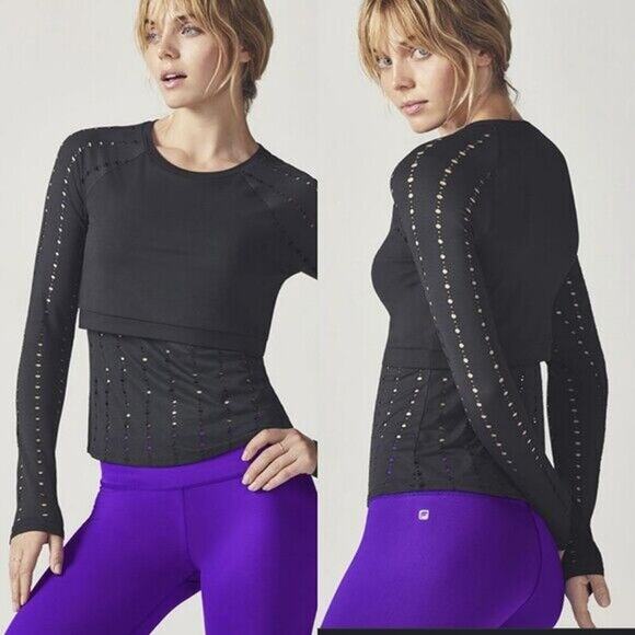 NWT $49.95 FABLETICS Shelby L/S Top Black Perforations Sz Small - Picture 1 of 6